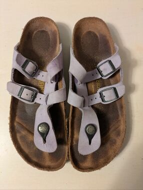 Lavender Sparta Birkenstocks - Suede Two-Strap Toe-Post Sandals 39N